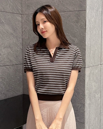 Celia Linen Stripe Collar Knit